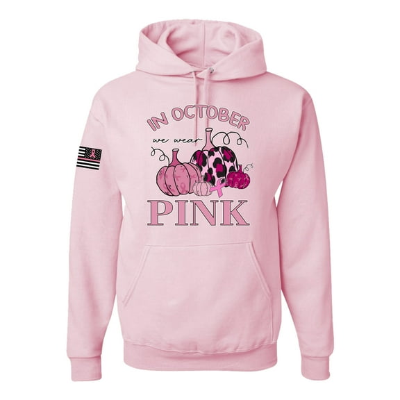 Wild Bobby In October We Wear Pink Pumpkin Cheetah Print US Flag Breast Cancer Awareness Unisex Hoodie Sweatshirt, Light Pink, XX-Large