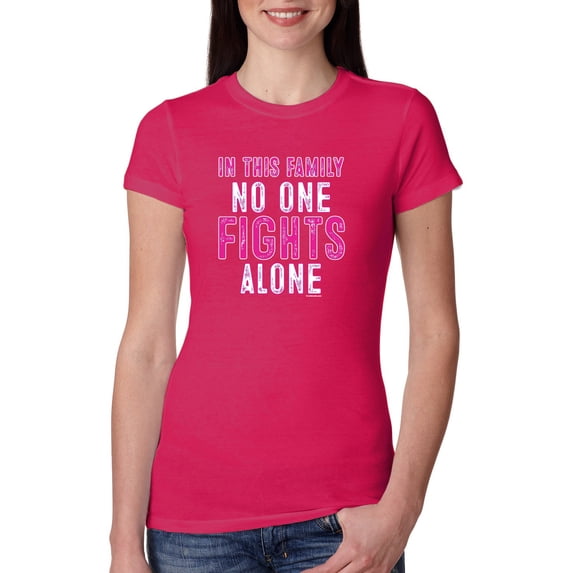 Wild Bobby, In This Family No One Awareness Womens Slim Fit Junior Tee, Raspberry, Small