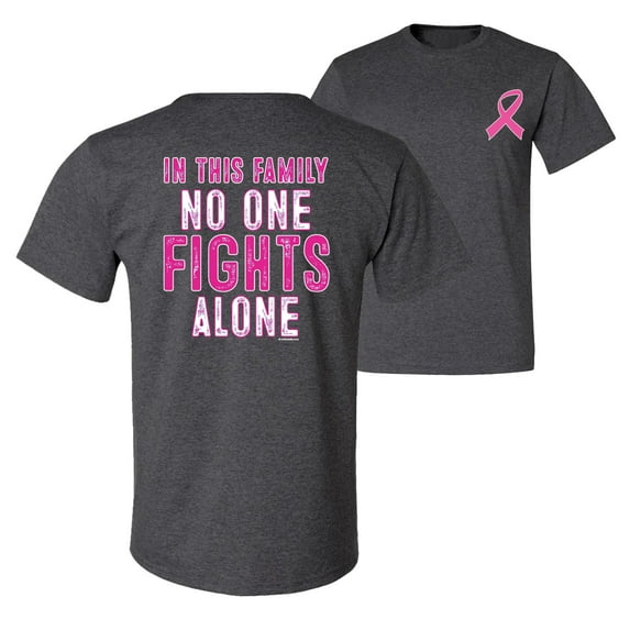 Wild Bobby, In This Family No One Fights Alone, Breast Cancer Awareness, Front and Back Men Graphic Tee, Heather Black, 4X-Large