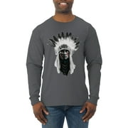Wild Bobby, Indian Mountain Chief Native American Tribe Ethnic Men Long Sleeve Shirt, Charcoal, X-Large