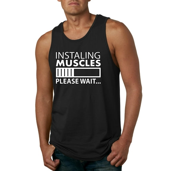 Wild Bobby Installing Muscles Please Wait Gym/Workout Men Graphic Tank Top, Black, Small