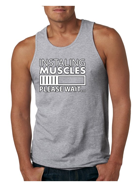 Installing Muscles Please Wait Gym/Workout Men Graphic Tank Top, Heather Grey, Small