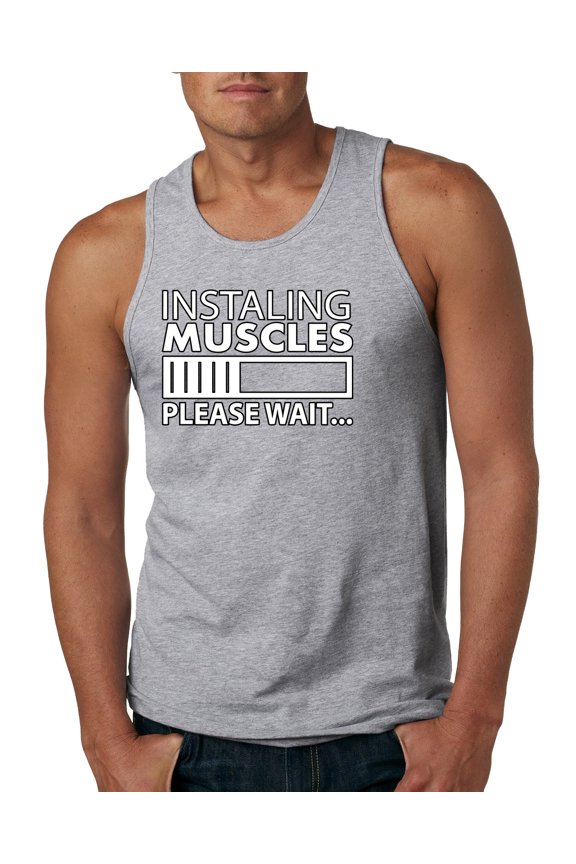 Installing Muscles Please Wait Gym/Workout Men Graphic Tank Top, Heather Grey, Small