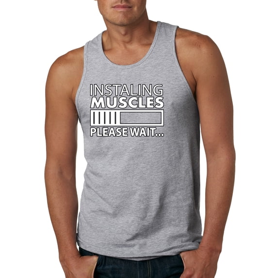 Wild Bobby Installing Muscles Please Wait… Gym/Workout Men Graphic Tank Top, Heather Grey, XX-Large