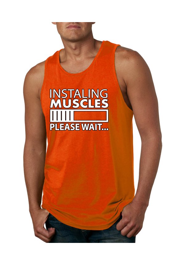 Installing Muscles Please Wait… Gym/Workout Men Graphic Tank Top, Orange, Medium