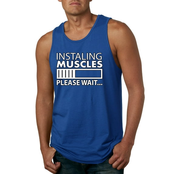 Wild Bobby Installing Muscles Please Wait… Gym/Workout Men Graphic Tank Top, Royal, Small