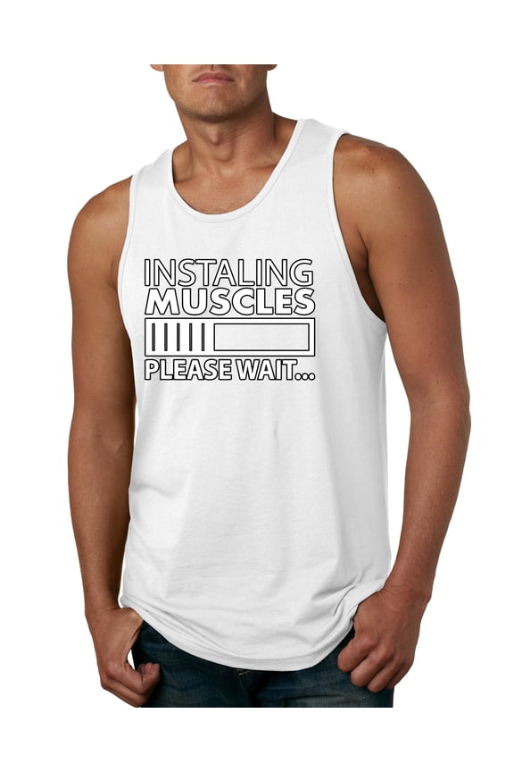 Installing Muscles Please Wait Gym/Workout Men Graphic Tank Top, White, Large