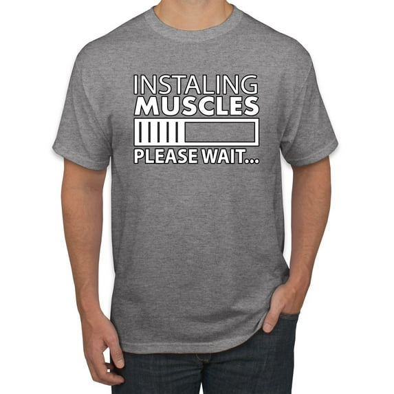 Wild Bobby Installing Muscles Please Wait… Gym/Workout Men Graphic Tee, Heather Grey, 3X-Large