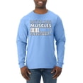 thumbnail image 1 of Wild Bobby Installing Muscles Please Waitâ€¦ Gym/Workout Men Long Sleeve Shirt, Light Blue, 3X-Large, 1 of 5
