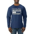 thumbnail image 1 of Wild Bobby Installing Muscles Please Waitâ€¦ Gym/Workout Men Long Sleeve Shirt, Navy, X-Large, 1 of 5