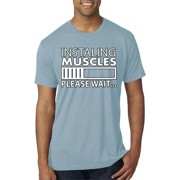 Wild Bobby Installing Muscles Please Wait… Gym/Workout Men Premium Tri Blend Tee, Denim, Large