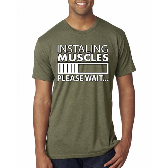 Wild Bobby Installing Muscles Please Wait Gym/Workout Men Premium Tri Blend Tee, Military Green, Large