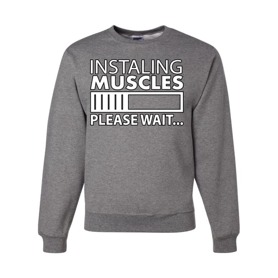 Wild Bobby Installing Muscles Please Wait… Gym/Workout Unisex Crewneck Graphic Sweatshirt, Heather Grey, Small