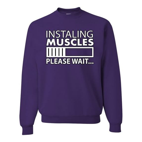 Wild Bobby Installing Muscles Please Wait Gym/Workout Unisex Crewneck Graphic Sweatshirt, Purple, X-Large