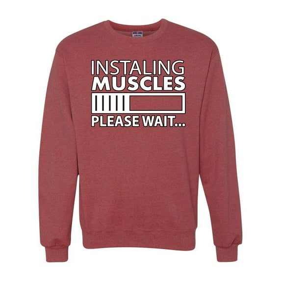 Wild Bobby Installing Muscles Please Wait… Gym/Workout Unisex Crewneck Graphic Sweatshirt, Vintage Heather Red, Medium