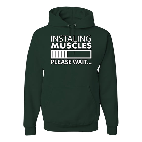 Wild Bobby Installing Muscles Please Wait Gym/Workout Unisex Graphic Hoodie Sweatshirt, Forest Green, 3X-Large