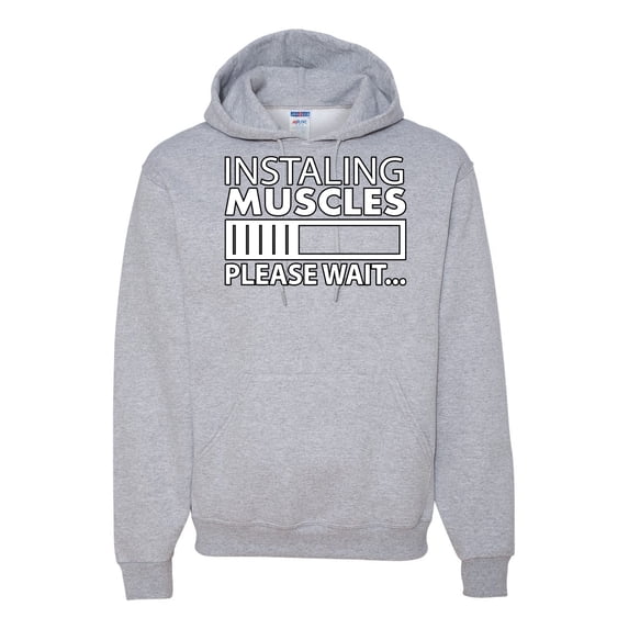 Wild Bobby Installing Muscles Please Wait Gym/Workout Unisex Graphic Hoodie Sweatshirt, Heather Grey, XX-Large