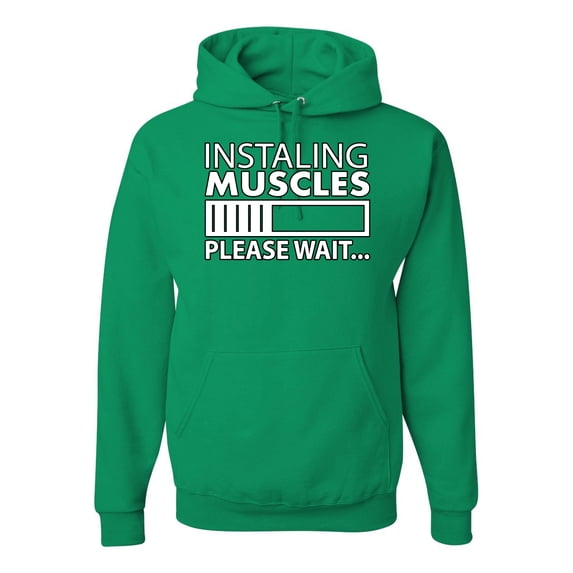 Wild Bobby Installing Muscles Please Wait… Gym/Workout Unisex Graphic Hoodie Sweatshirt, Kelly, Medium