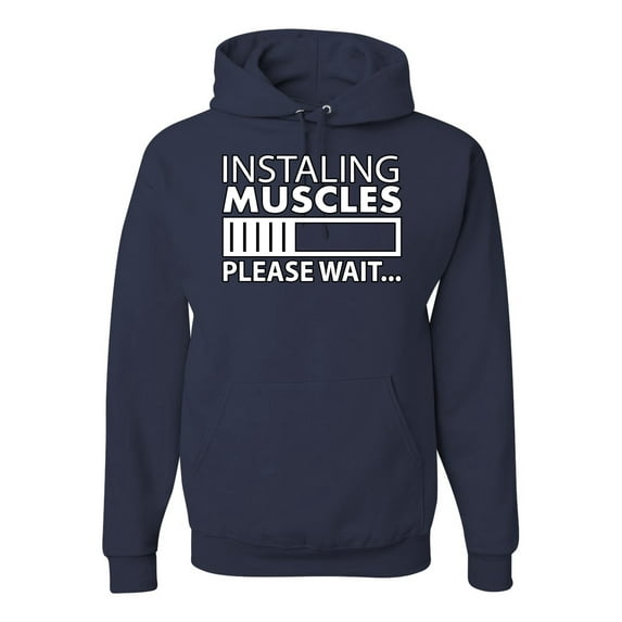 Wild Bobby Installing Muscles Please Wait… Gym/Workout Unisex Graphic Hoodie Sweatshirt, Navy, 3X-Large