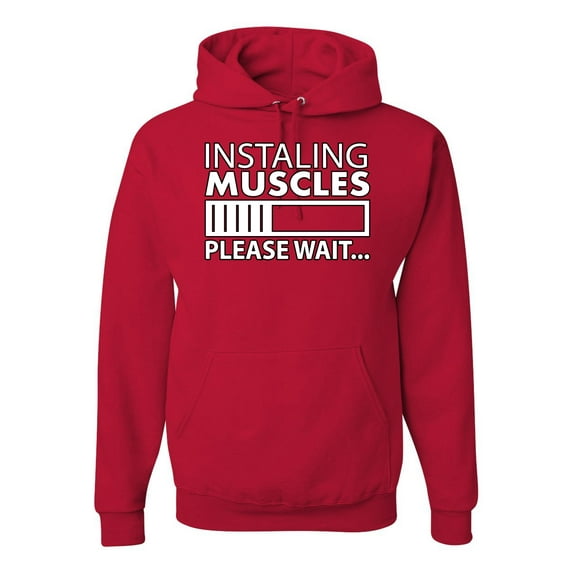 Wild Bobby Installing Muscles Please Wait… Gym/Workout Unisex Graphic Hoodie Sweatshirt, Red, 3X-Large