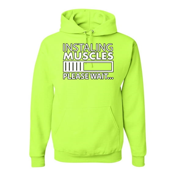 Wild Bobby Installing Muscles Please Wait Gym/Workout Unisex Graphic Hoodie Sweatshirt, Safety Green, 3X-Large