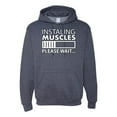 thumbnail image 1 of Wild Bobby Installing Muscles Please Waitâ€¦ Gym/Workout Unisex Graphic Hoodie Sweatshirt, Vintage Heather Navy, 3X-Large, 1 of 5