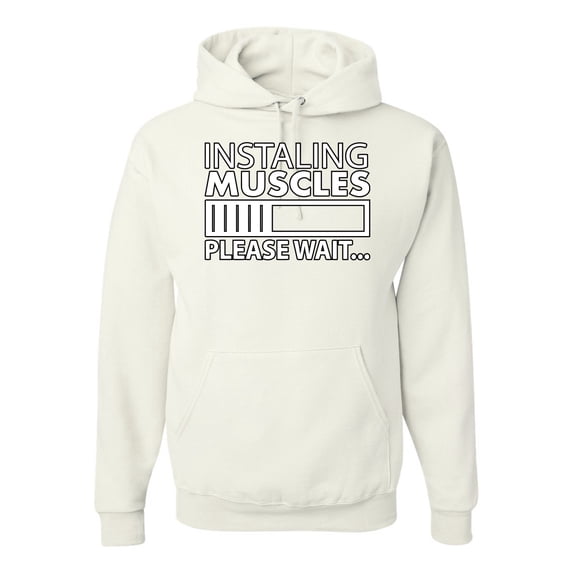 Wild Bobby Installing Muscles Please Wait… Gym/Workout Unisex Graphic Hoodie Sweatshirt, White, 3X-Large