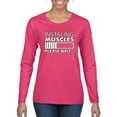 thumbnail image 1 of Wild Bobby Installing Muscles Please Waitâ€¦ Gym/Workout Women Graphic Long Sleeve Tee, Fuschia, Medium, 1 of 5