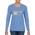 thumbnail image 1 of Wild Bobby, Installing Muscles Please Wait... Gym/Workout Women Graphic Long Sleeve Tee, Light Blue, XX-Large, 1 of 5