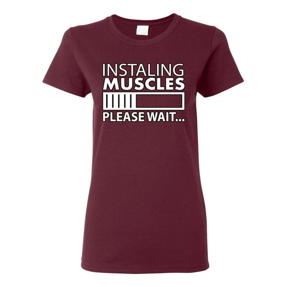 Wild Bobby Installing Muscles Please Wait… Gym/Workout Women Graphic Tee, Maroon, 3X-Large