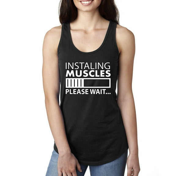 Wild Bobby Installing Muscles Please Wait Gym/Workout Women Racerback Tank Top, Black, Small