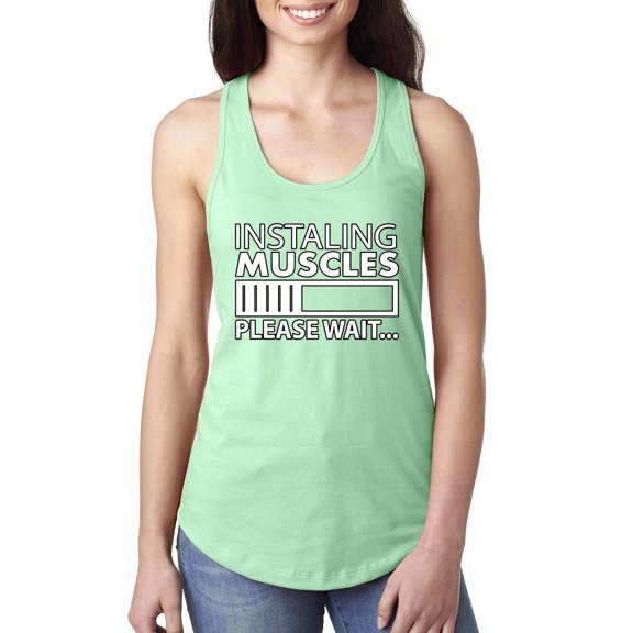 Wild Bobby, Installing Muscles Please Wait Gym/Workout Women Racerback Tank Top, Mint, Large