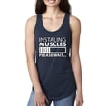 thumbnail image 1 of Wild Bobby Installing Muscles Please Waitâ€¦ Gym/Workout Women Racerback Tank Top, Navy, Medium, 1 of 5