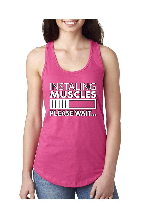 , Installing Muscles Please Wait Gym/Workout Women Racerback Tank Top, Raspberry, Large