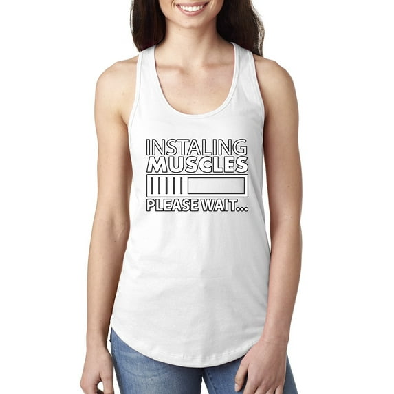 Wild Bobby Installing Muscles Please Wait Gym/Workout Women Racerback Tank Top, White, Large