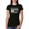 thumbnail image 1 of Wild Bobby Installing Muscles Please Wait Gym/Workout Women Slim Fit Junior Tee, Black, Small, 1 of 5