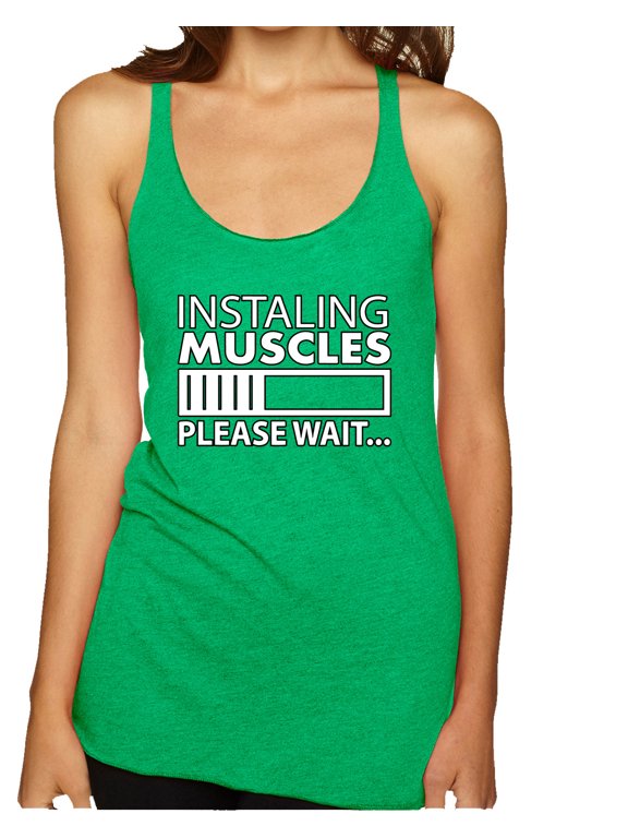 Installing Muscles Please Wait… Gym/Workout Women Tri-Blend Racerback Tank Top, Envy, X-Large