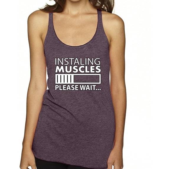 Wild Bobby Installing Muscles Please Wait… Gym/Workout Women Tri-Blend Racerback Tank Top, Purple Vintage, Small