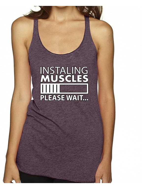 Installing Muscles Please Wait… Gym/Workout Women Tri-Blend Racerback Tank Top, Purple Vintage, X-Large