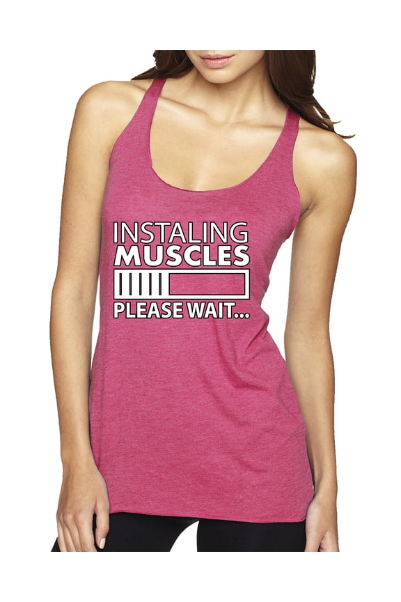 Installing Muscles Please Wait… Gym/Workout Women Tri-Blend Racerback Tank Top, Vintage Pink, X-Large