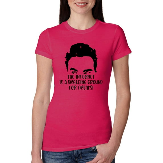 Wild Bobby, Internet is a Breeding Ground David Schitt's TV Quote Pop Culture Womens Slim Fit Junior Tee, Raspberry, X-Large