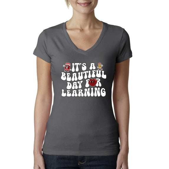 Wild Bobby It's A Beautiful Day For Learning, Vintage Teaching Shirt, Back to School Women Junior Fit V-Neck Tee