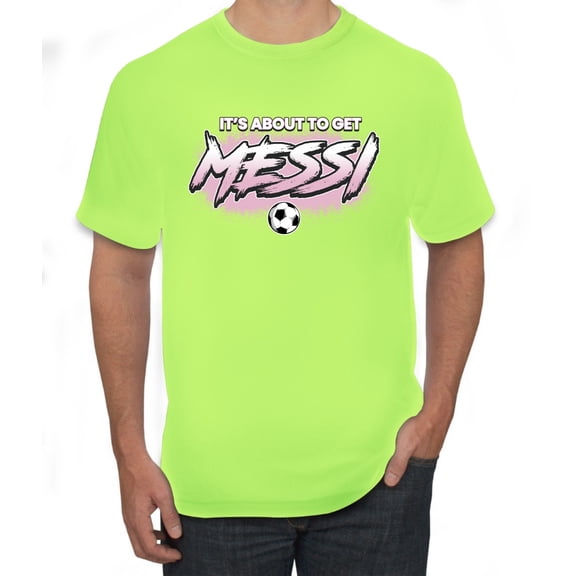 Wild Bobby It's About To Get Miami Soccer GOAT Sports Men Tee, Safety Green, Large