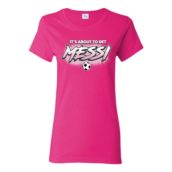 Wild Bobby It's About To Get Miami Soccer GOAT Sports Women Graphic Tee, Fuschia, Small