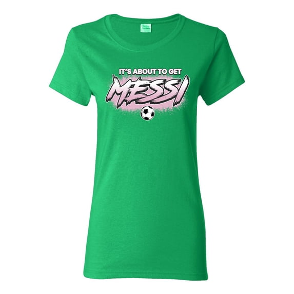 Wild Bobby It's About To Get Miami Soccer GOAT Sports Women Graphic Tee, Kelly, Medium
