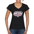thumbnail image 1 of Wild Bobby It's About To Get Miami Soccer GOAT Sports Women Standard V-Neck Tee, Black, Small, 1 of 5