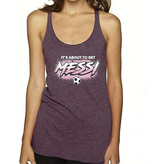 Wild Bobby It's About To Get Miami Soccer GOAT Sports Women Tri-Blend Racerback Tank Top, Purple Vintage, Medium