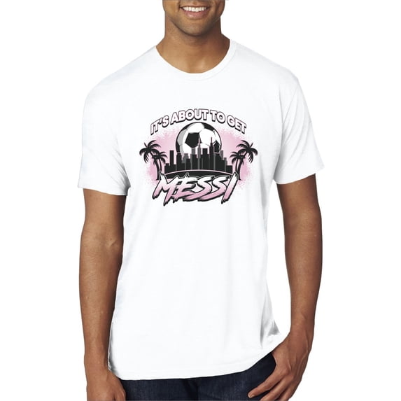 Wild Bobby It's About To Get Miami Soccer Skyline Sports Men Premium Tri Blend Tee, True White, Medium