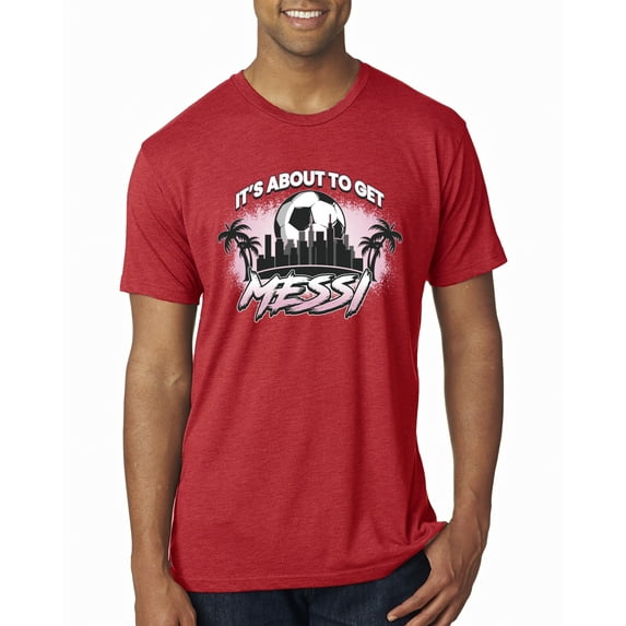 Wild Bobby It's About To Get Miami Soccer Skyline Sports Men Premium Tri Blend Tee, Vintage Red, XX-Large