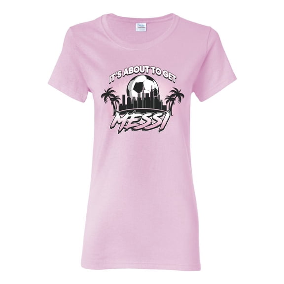 Wild Bobby It's About To Get Miami Soccer Skyline Sports Women Graphic Tee, Light Pink, Medium